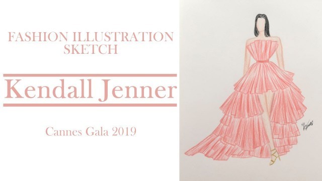 'How to Sketch Kendall Jenner\'s Pink Dress | Cannes Gala 2019 | Fashion illustration sketch'