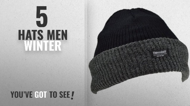 'Top 10 Hats Men Winter [2018]: Mens Knitted Turn Up Thinsulate Thermal Winter Hat Black With (40g)'