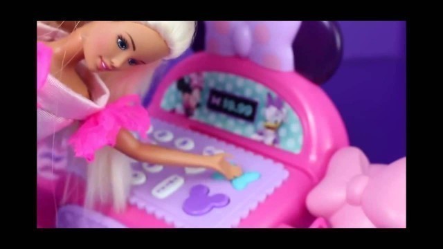 'Barbie Shopping with Minnie Mouse Bowtique Cash Register Barbie Clothes Parody DisneyCarToys'