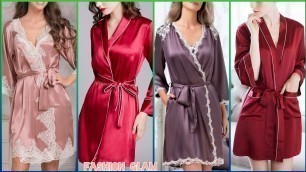 'Bridal Night Wear/Silk Sleep Wear Kimono/Self Belted Bridal Silk Night Lace Gowns/Bridesmaid Robes'