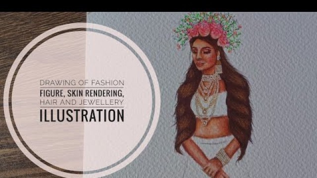 'Drawing Fashion figure free handedly | Skin, hair & Jewelry tutorial | Without waterbased colours ❌'