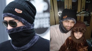 'Winter Beanie Hat Scarf Set Warm Knit Hat Thick Fleece Lined Winter Cap Review In Urdu & Hindi'