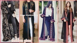 'trendy open cardigans/embroidered chiffon long kimono/abbaya style'