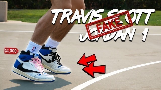 'Playing Basketball In Fake Travis Scott x Fragment Jordan 1s'