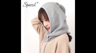 'Sparsil Unisex Winter Cashmere Knitted Hooded Collar Removeable Elastic Hat Men-Women Warm Thick'