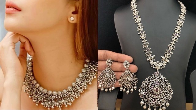 'Latest Oxidised Silver Jewellery Collection |Silver Necklace Designs||Chic Fashion|CF'