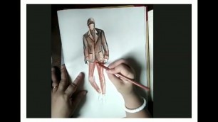 'Man fashion figure drawing and casual wear rendering with colour pencil.'