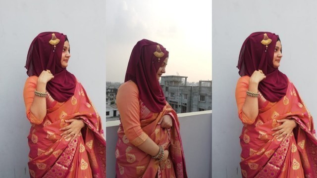 'How to Style Hijab with Saree 2020||Step by Step||Tahmina Shova ❤️❤️'