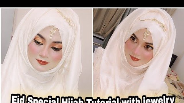 'Eid  Hijab tutorial || fancy look || with jewelry hijab style . Amber Naz Official'