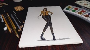 'Fashion Illustration || Fashion model full drawing + Painting quick tutorial'