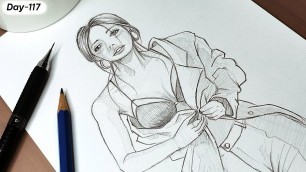 'How to draw Female Body | Sexy | Fashion model | sketching | pencil | DAY-117'