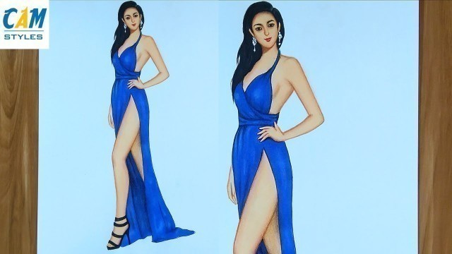 'Blue Prom Dresses Drawing | Fashion dresses Drawing'