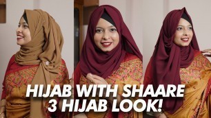 'How To Style Hijab With Saree! | 3 Different Party Hijab Style | Khudalagse'