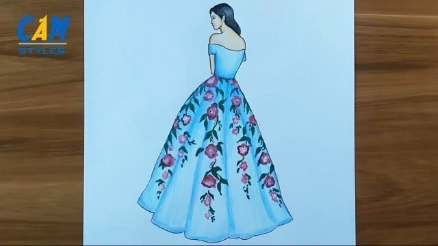 'Floral Dress Drawing | Fashion illustration art'