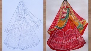 'Fashion illustration#shorts | bridal lehenga illustration | drawing fashion | water color'