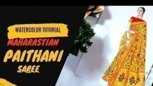 'Darw PAITHANI (maharastian)Saree || How to draw Saree Easy || Fashion illustration 