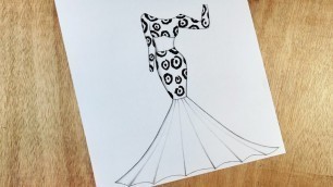 'Fashion illustration | Easy way to draw a fashion dress with easy print | Dress Design drawing model'