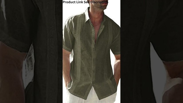 'JEKAOYI Mens Casual Linen Cotton Button Down Short Sleeve Shirts Cuban Camp Guayabera Beach Tops'