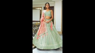 'Light Green/Coral Designer Lehenga Choli With Alluring Work by Palkhi Fashion'