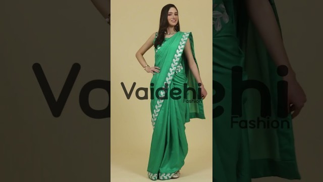 'Vaidehi Fashion Light Green Designer Embroidery Vichitra Silk Saree'