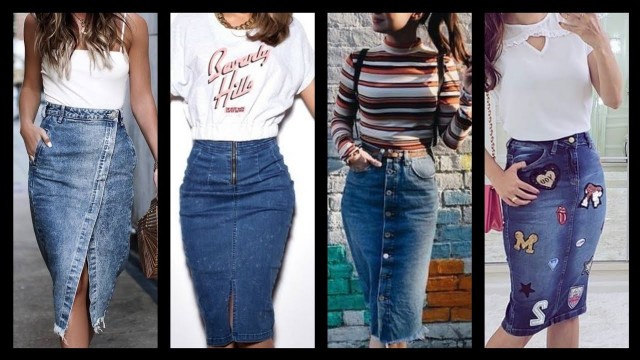 'top trendy fashion Denim pencil skirt ideas to wear with casual wear tops and blouses dresses'