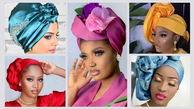 'Nigerian fashion turban hats and head scarves#stylish Flower Elastic Capes hijabs design#hijabs'