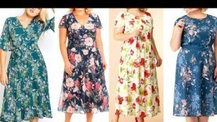 'Evergreen trendy fashion plus size women printed chiffon knee length A line sheath dresses designs'