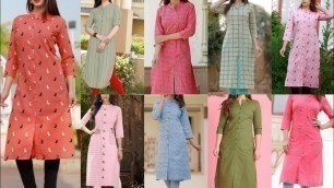 '2k21 Eid Summer\"Trendy Fashion long Kurti with centre silte\" loop button\"front open Kurti silai idea'