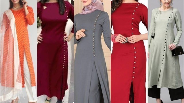 '2k21 Eid Summer\"Trendy Fashion long Kurti with side silte loop button Laces Latest front open Kurti'