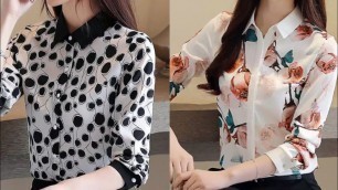 'today\'s trendy fashion outfit women printed chiffon casual and office wear blouse shirts and top'