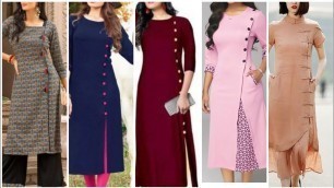 'Trendy Fashion long Kurtis with side silte with  loops buttons || Latest front open Kurtis Ideas'