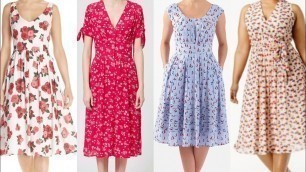 'most papular and trendy fashion floral print knee length fit and flare dresses/A-line skater dress'