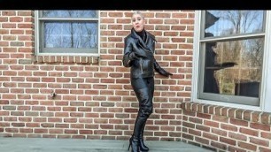 'NEW STYLE BLACK LEATHER THIGH BOOTS AND BIKER JACKET'