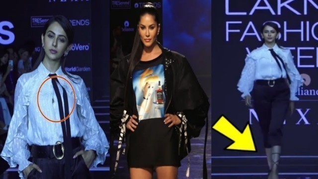 'Rakulpreetsingh wardrobe malfunction open shirt hook & sunnyleone Rampwalk at lakmefashionweek2020'