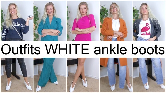 '7 OUTFITS 7 DAYS//HOW TO WEAR WHITE ANKLE BOOTS//OUTFITS WITH WHITE BOOTS//MASHA'