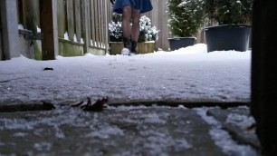 'Biker boots and fishnets with a skirt (walking/modeling in snow) cd'