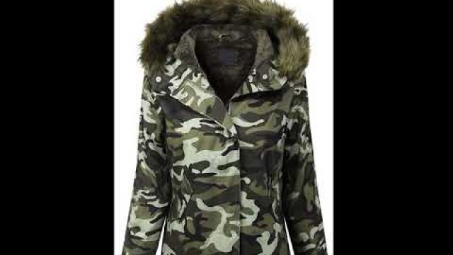 'MixMatchy Women\'s Winter Faux Fur Lined Front Zip Up Camo Short Coat Jacket'