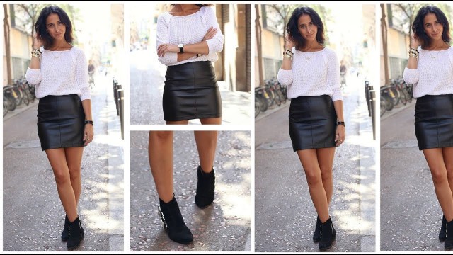 'Leather Skirt and Ankle Boots'