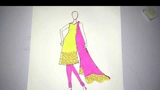 'Learn How To Draw Latest Kurti Designs For Beginners Fashion Sketch #03 yellow'