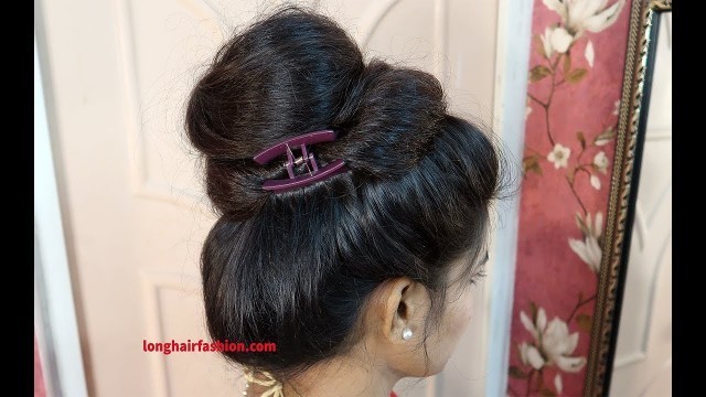 'Bridal Red Saree, Long Hair Fashion Model Priya | Bridal/Wedding Clutcher Bun Hairstyle'