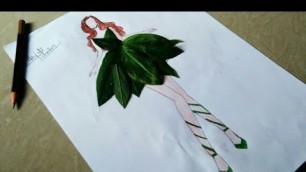 'leaf dress sketch fashion illustration'