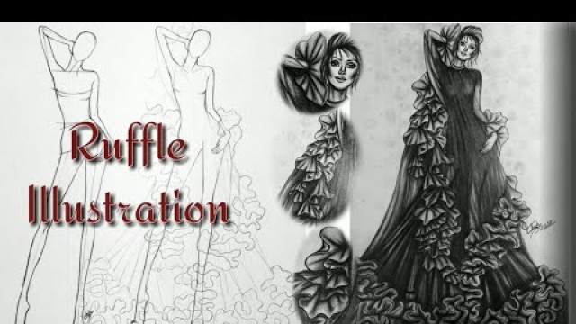 'How to draw fashion illustration sketch | Tutorial : folding, shading, face, shape, ruffle, drapery.'