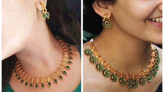 'Light Weight Necklace with Price | Emerald & Green Stone Necklace Set'