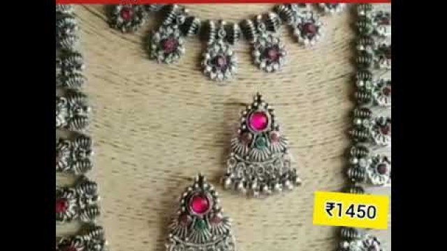 'Gorgeous Silver finish oxidised jewel set|Sangeetha fashions|Free shipping|whatsapp order'