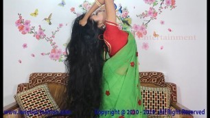 'Green Saree Long Hair Model Misti | Long Hair Style & Fashion | Bengali Beauty'