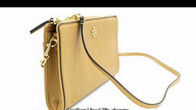 'Tory Burch Womens Pebbled Leather Carter Slim Crossbody Bag Purse Cardamom Beige'