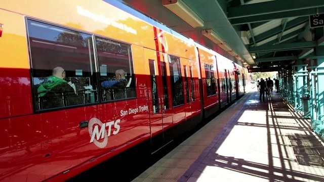 'Green Line Trolley at Fashion Valley Transit Center, San Diego'