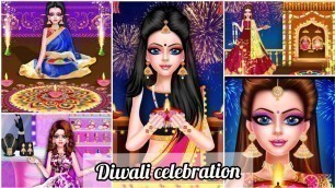 'Indian Celebrity Fashion Doll Diwali Celebration|Princess salon Game|Princess makeup salon game'