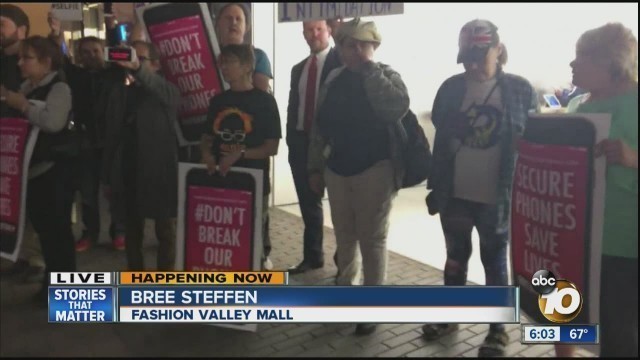 'Rally held at Fashion Valley Apple store'