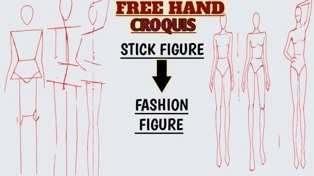 'How to draw FASHION FIGURE (Croquis) || Draw Croquis Poses from STICK FIGURE || Fashion illustration'